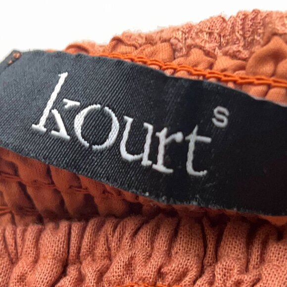 Kourt Portia Rust Smocked Mini Dress Puff Sleeve Square Neck Linen Blend Size S - Picture 9 of 11